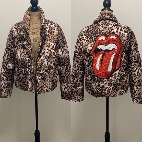 Jackets & Blazers - Sequin Tongue Leopard Puffer Jacket